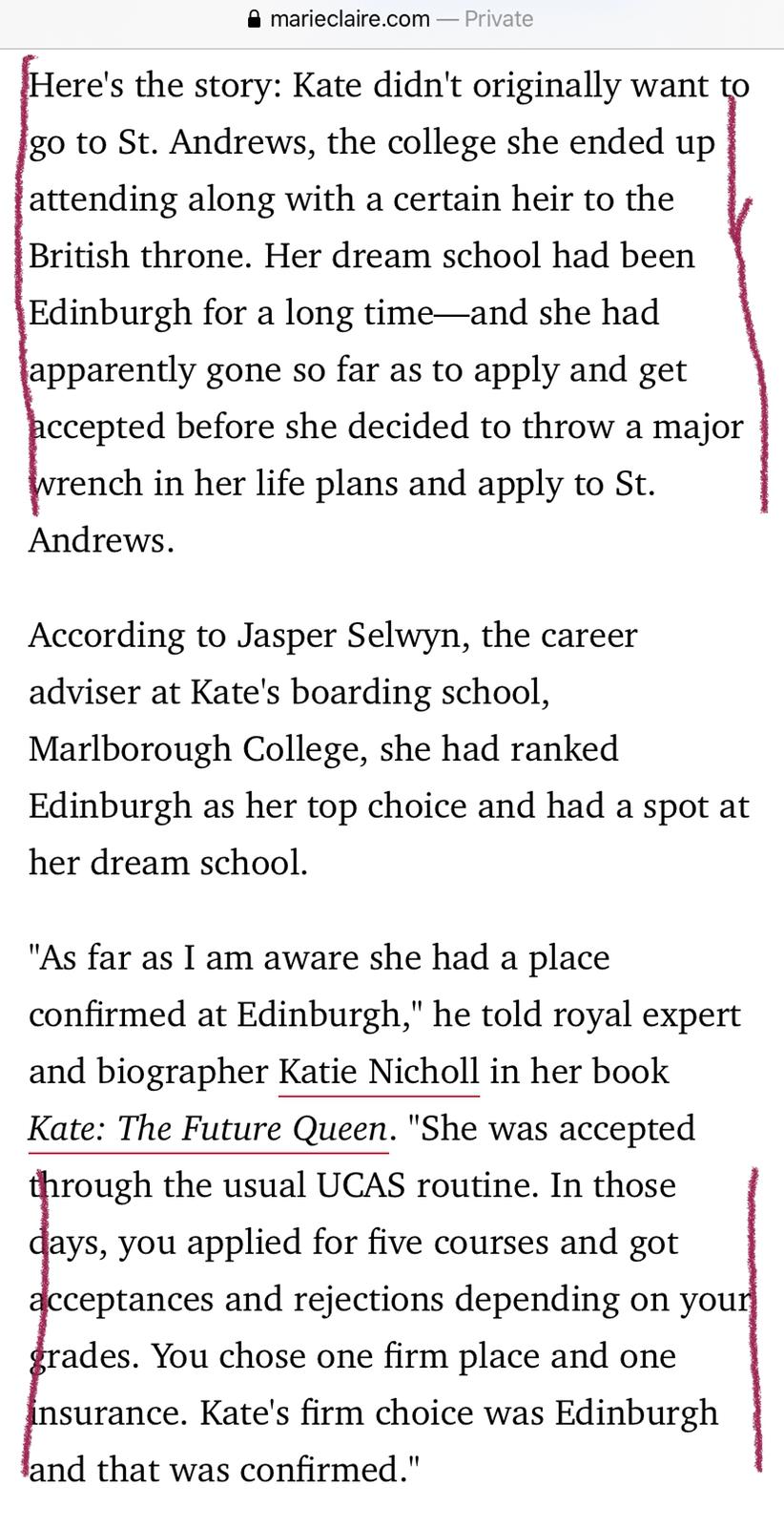 Kate attends same college as William