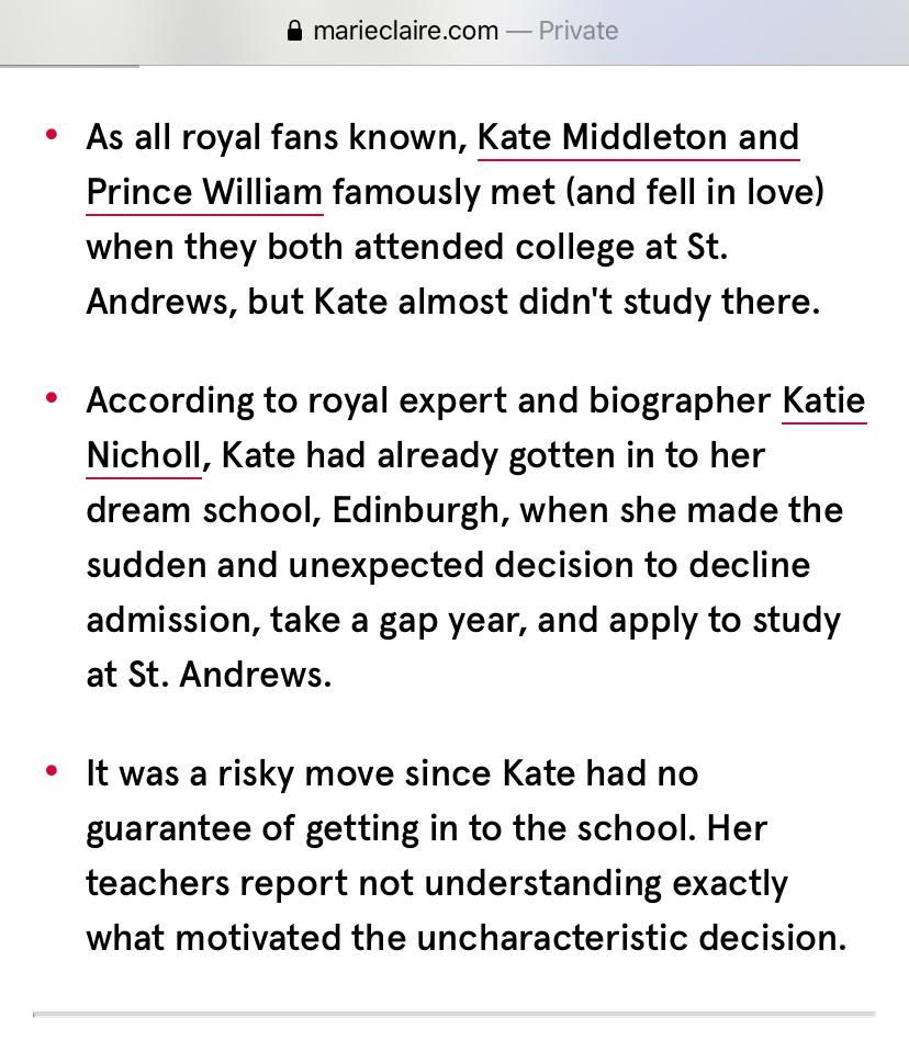 Kate's decistion to decline admission