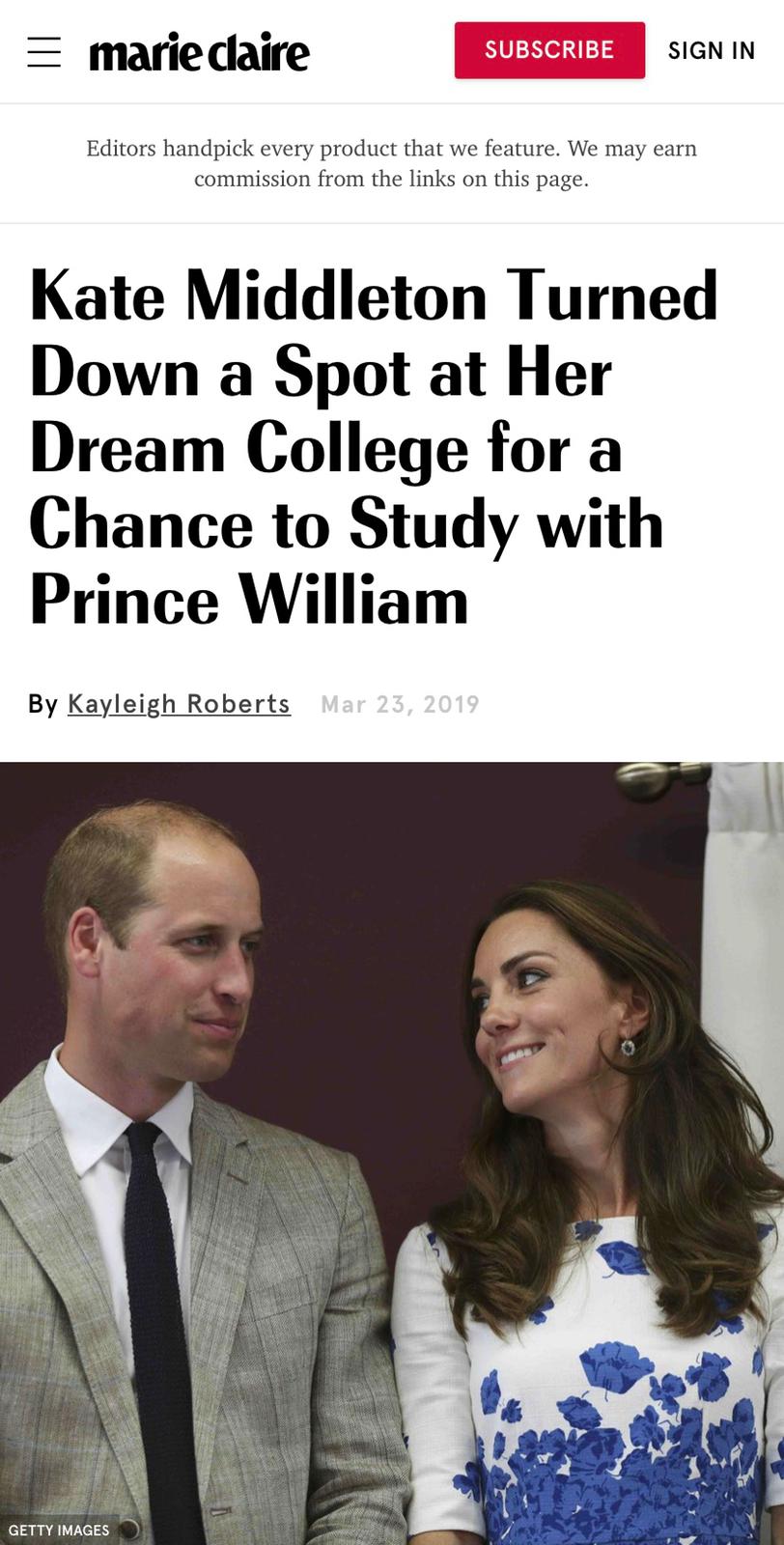 Kate turned down dream college to chase William