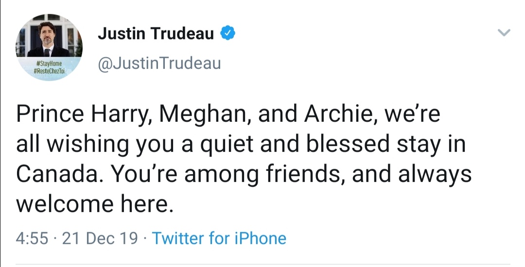 Justin Trudeau welcomes Harry and Meghan